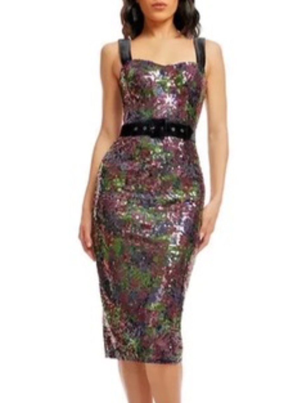 Dress the Population Nicole Sequinned MIDI Dress (Belt Not Included)